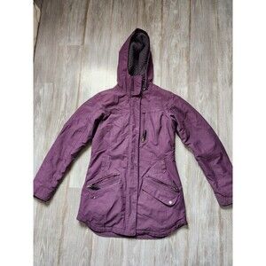 Columbia Omni Heat Parka Purple Faux Hooded Tailored Fit Zip Snap Closure Sz S